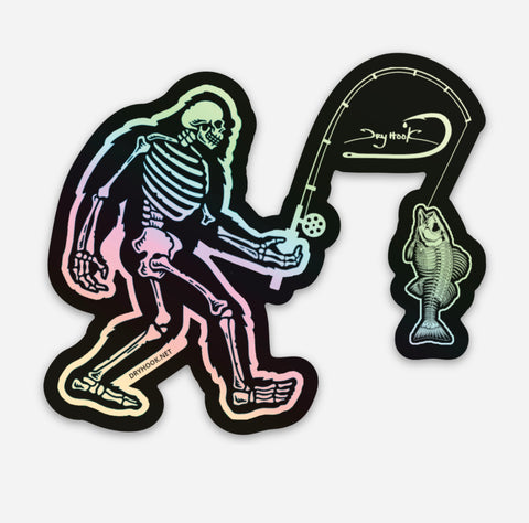 Bigfoot Fishing Skeleton Holographic Sticker